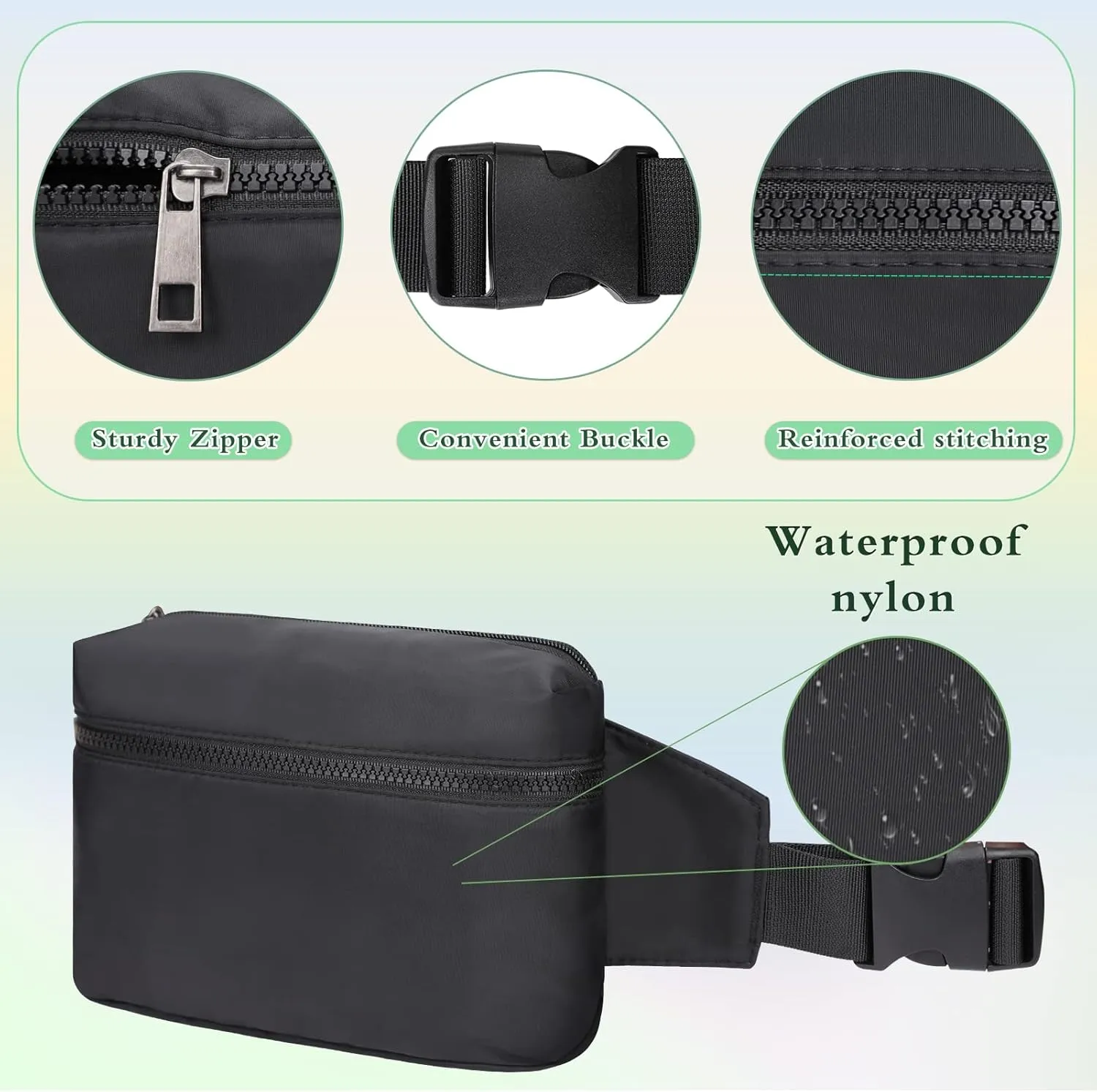 Fanny Packs for Women - Belt Bag for Women - Fanny Pack Crossbody Bags - Black Fanny Pack with Adjustable Strap, Fashion Cross Body Fanny Pack for Running