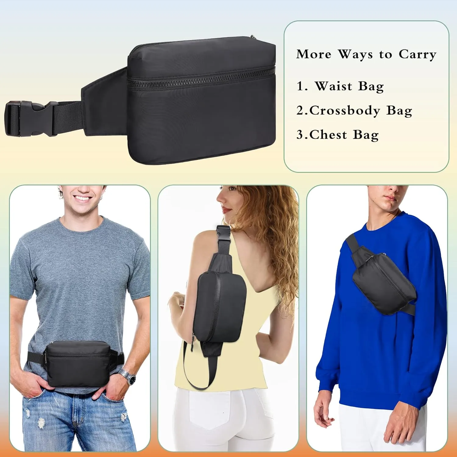 Fanny Packs for Women - Belt Bag for Women - Fanny Pack Crossbody Bags - Black Fanny Pack with Adjustable Strap, Fashion Cross Body Fanny Pack for Running