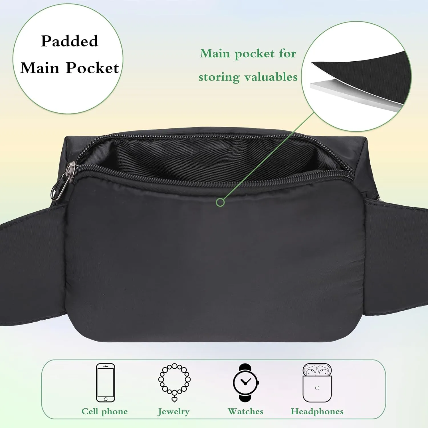 Fanny Packs for Women - Belt Bag for Women - Fanny Pack Crossbody Bags - Black Fanny Pack with Adjustable Strap, Fashion Cross Body Fanny Pack for Running