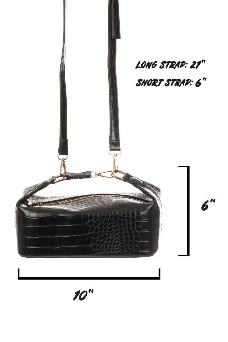 Faux Alligator Skin Rectangle Box Bag