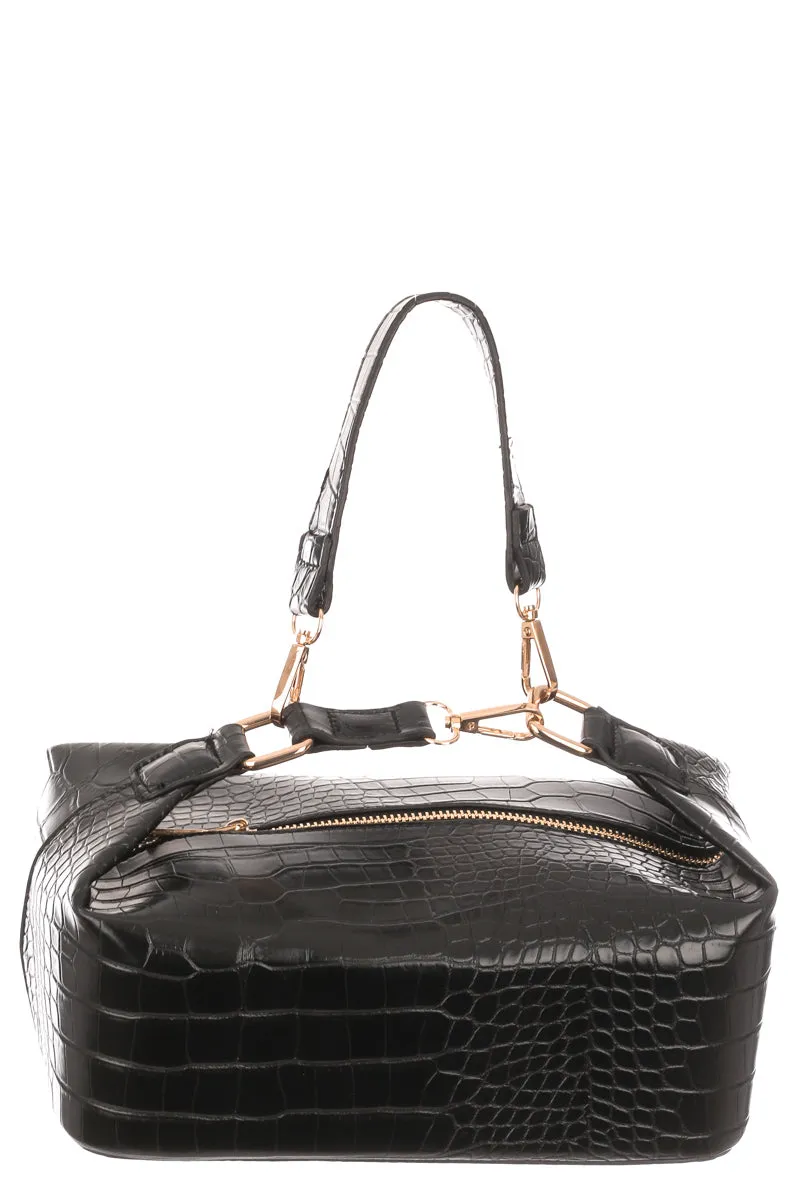 Faux Alligator Skin Rectangle Box Bag