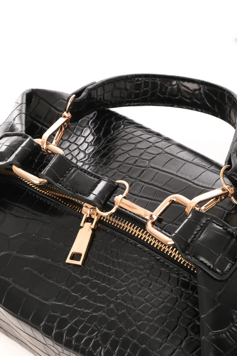 Faux Alligator Skin Rectangle Box Bag