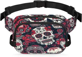 Flower Rose Sugar Skull Fanny Pack Durable with Adjustable Belt Main Zippered Pocket Lightweight Waterproof Belt Bag for Travel Sports Workout Hiking Phone Bag