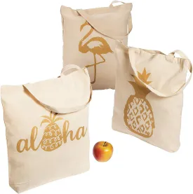 Fun Express Tropical Pineapple Tote Bags Cotton - 6 Bags Off-White