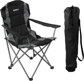 GigaTent Black Folding Camping Chair  Ultra Lightweight Collapsible Quad Padded Lawn Seat with Full Back, Arm Rests, Cup Holder and Shoulder Strap Carrying Bag - Powder Coated Steel Frame