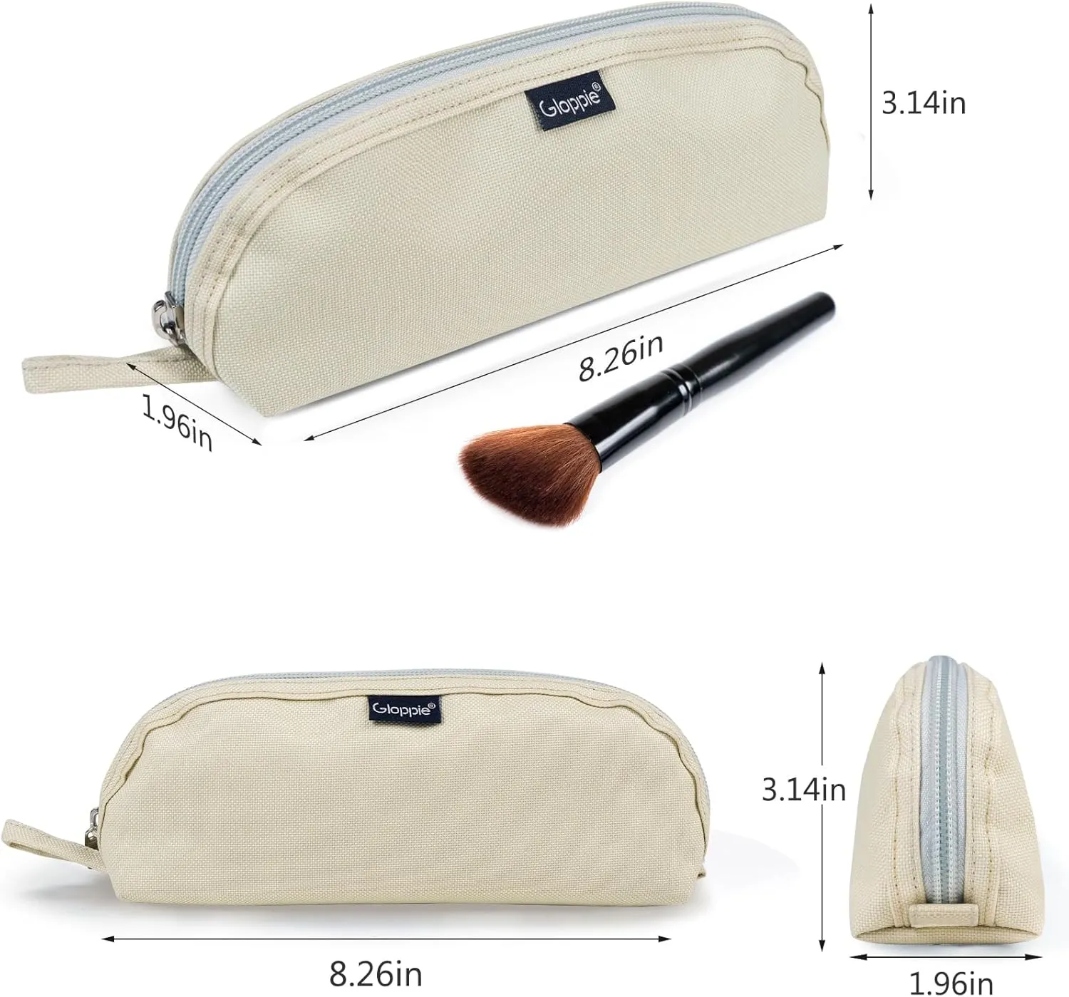 Gloppie Travel Makeup Brush Holder Portable Makeup Brush Traveling Case with Pouch - Small Cosmetic Pouch & Organizer for On-the-Go Beauty, Off White