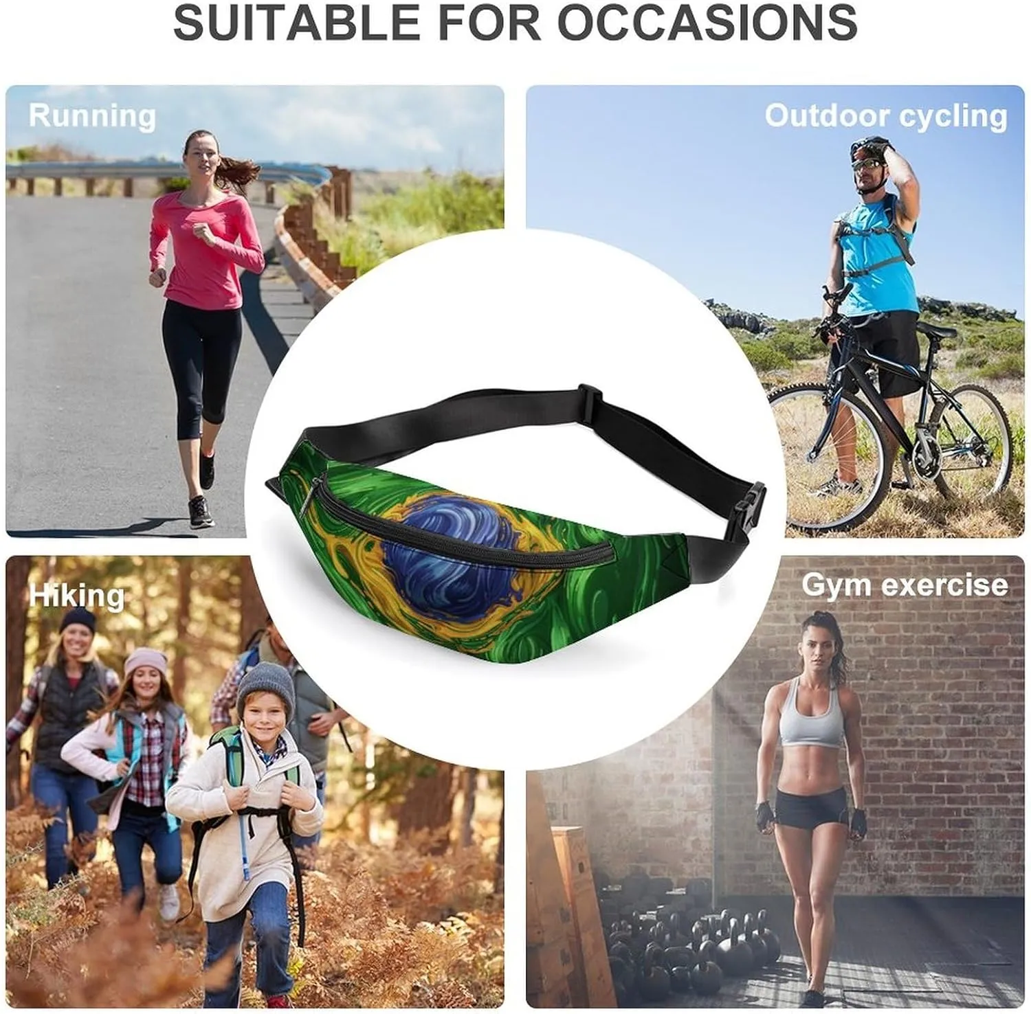 Green Brazil Flag Psychedelic Fashionable And Exquisite Waist Bag with Large Capacity