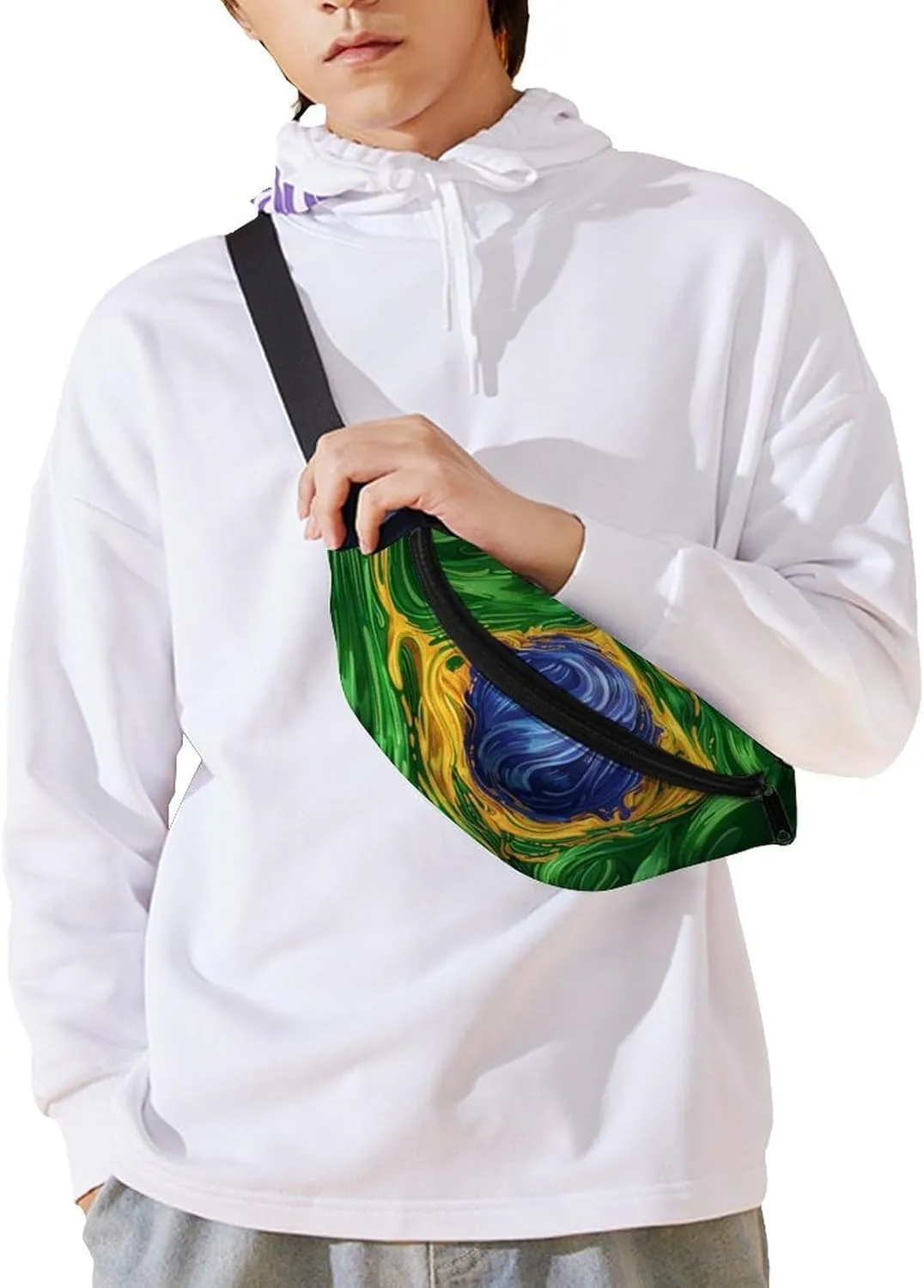 Green Brazil Flag Psychedelic Fashionable And Exquisite Waist Bag with Large Capacity