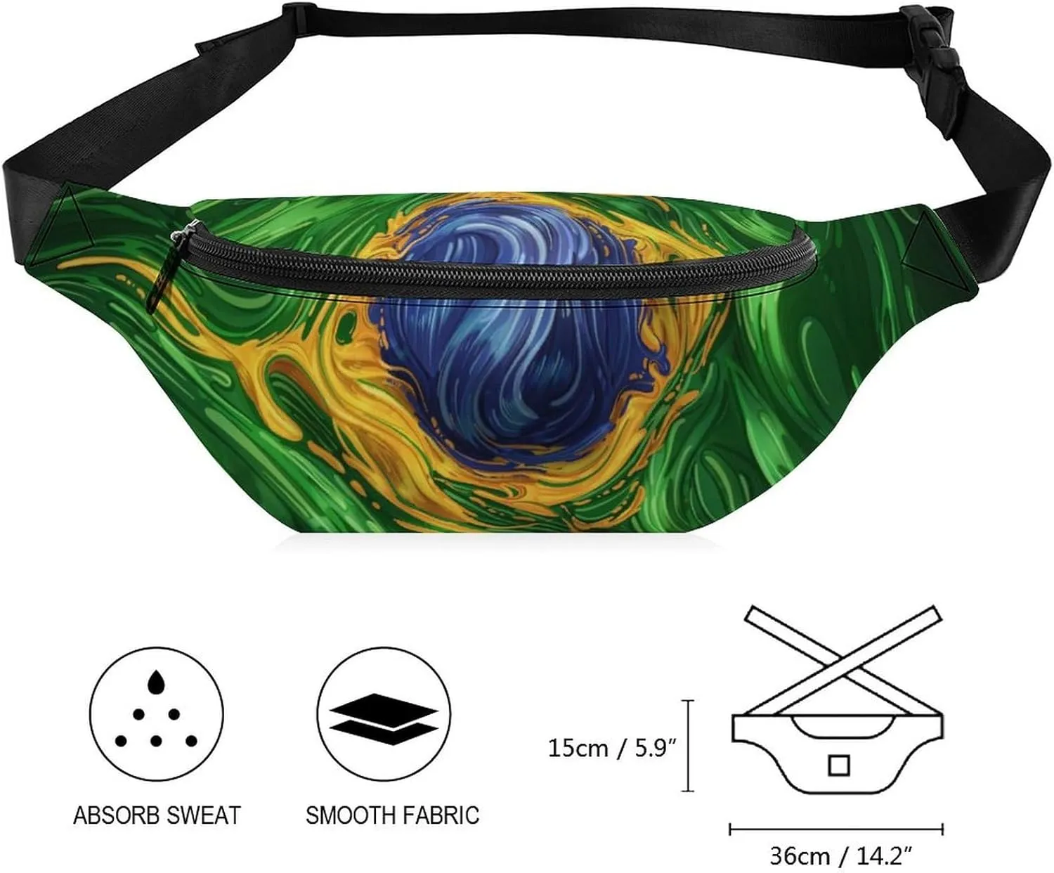 Green Brazil Flag Psychedelic Fashionable And Exquisite Waist Bag with Large Capacity