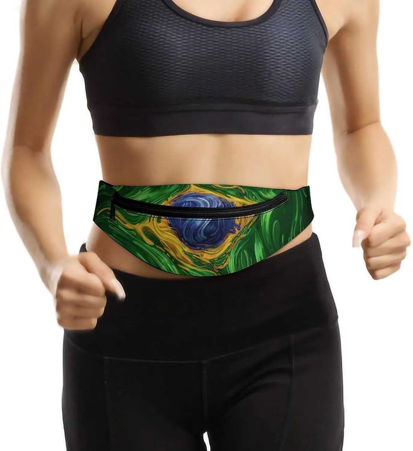 Green Brazil Flag Psychedelic Fashionable And Exquisite Waist Bag with Large Capacity