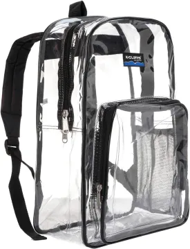 K-Cliffs Large Transparent Backpack Clear Heavy Duty School Bag Durable Student Bookbag See Through Vinyl Daypack Workbag