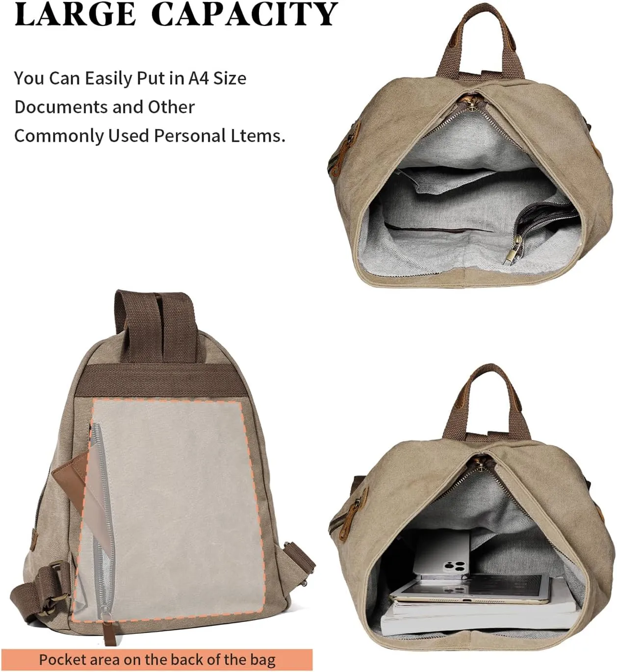 KL928 Canvas Vintage Backpack  Large Casual Daypack Outdoor Travel Rucksack Hiking Backpacks for Men Women
