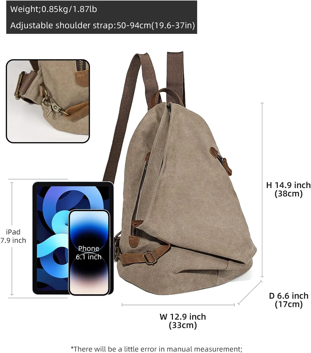 KL928 Canvas Vintage Backpack  Large Casual Daypack Outdoor Travel Rucksack Hiking Backpacks for Men Women