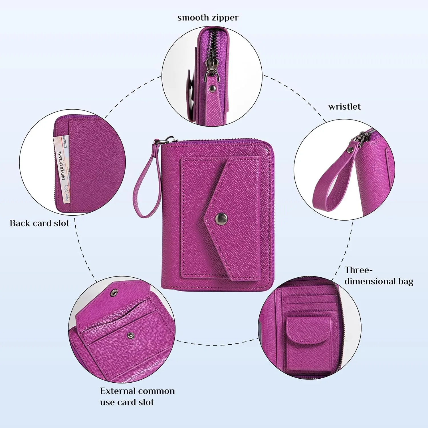 Leather Small RFID Blocking Bifold Zipper Around Wallets With ID Window Wristlet Coin Pocket For Women