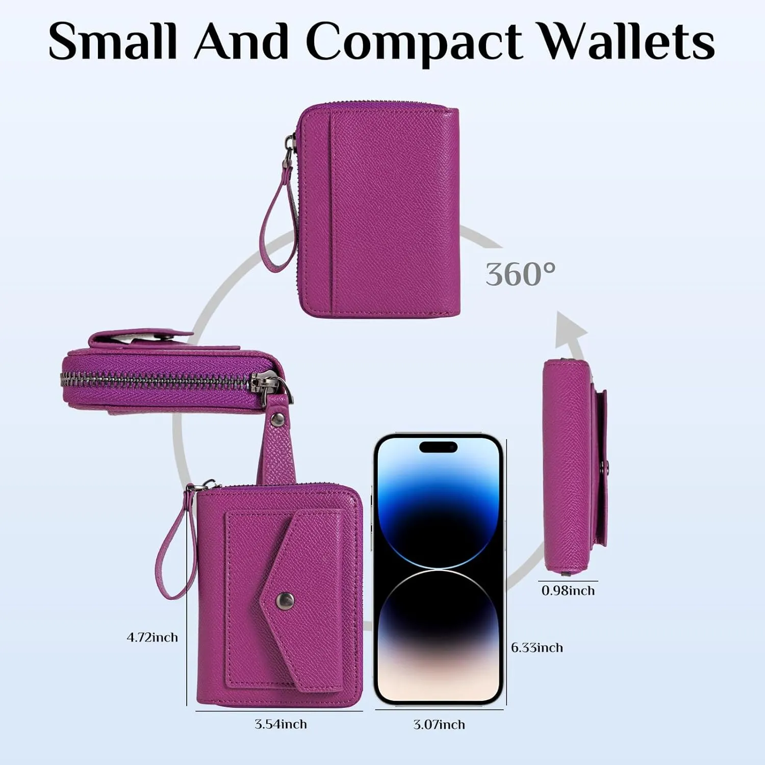 Leather Small RFID Blocking Bifold Zipper Around Wallets With ID Window Wristlet Coin Pocket For Women