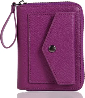 Leather Small RFID Blocking Bifold Zipper Around Wallets With ID Window Wristlet Coin Pocket For Women