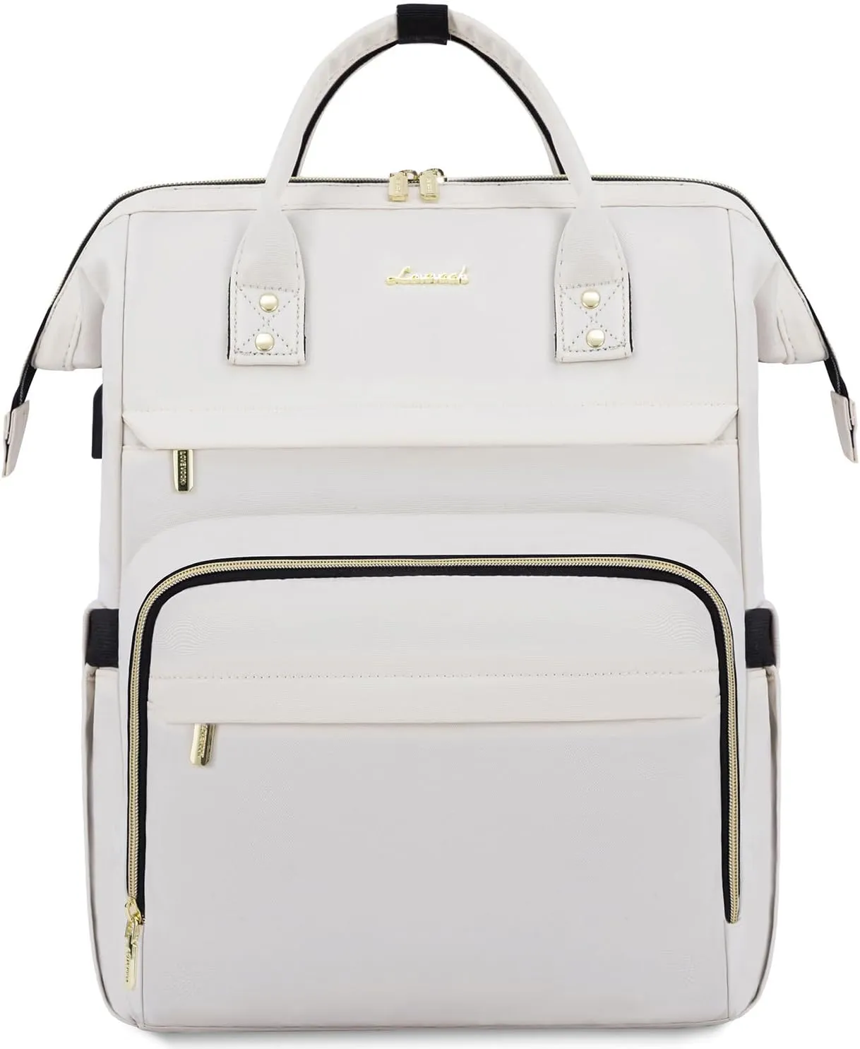 LOVEVOOK Laptop Backpack Women Teacher Backpack Nurse Bags, 15.6 Inch Womens Work Backpack Purse Waterproof Anti-theft Travel Back Pack with USB Charging Port, off-white