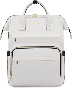 LOVEVOOK Laptop Backpack Women Teacher Backpack Nurse Bags, 15.6 Inch Womens Work Backpack Purse Waterproof Anti-theft Travel Back Pack with USB Charging Port, off-white