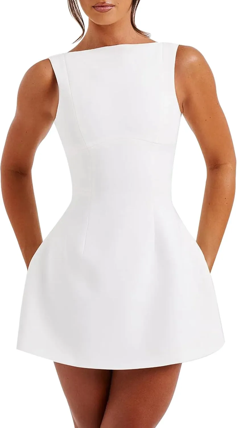 LuFeng Women's Summer Sexy Sleeveless Zipper Mock Neck Slim Fit A-line Mini Dress Bodycon Party Club Dress for Women