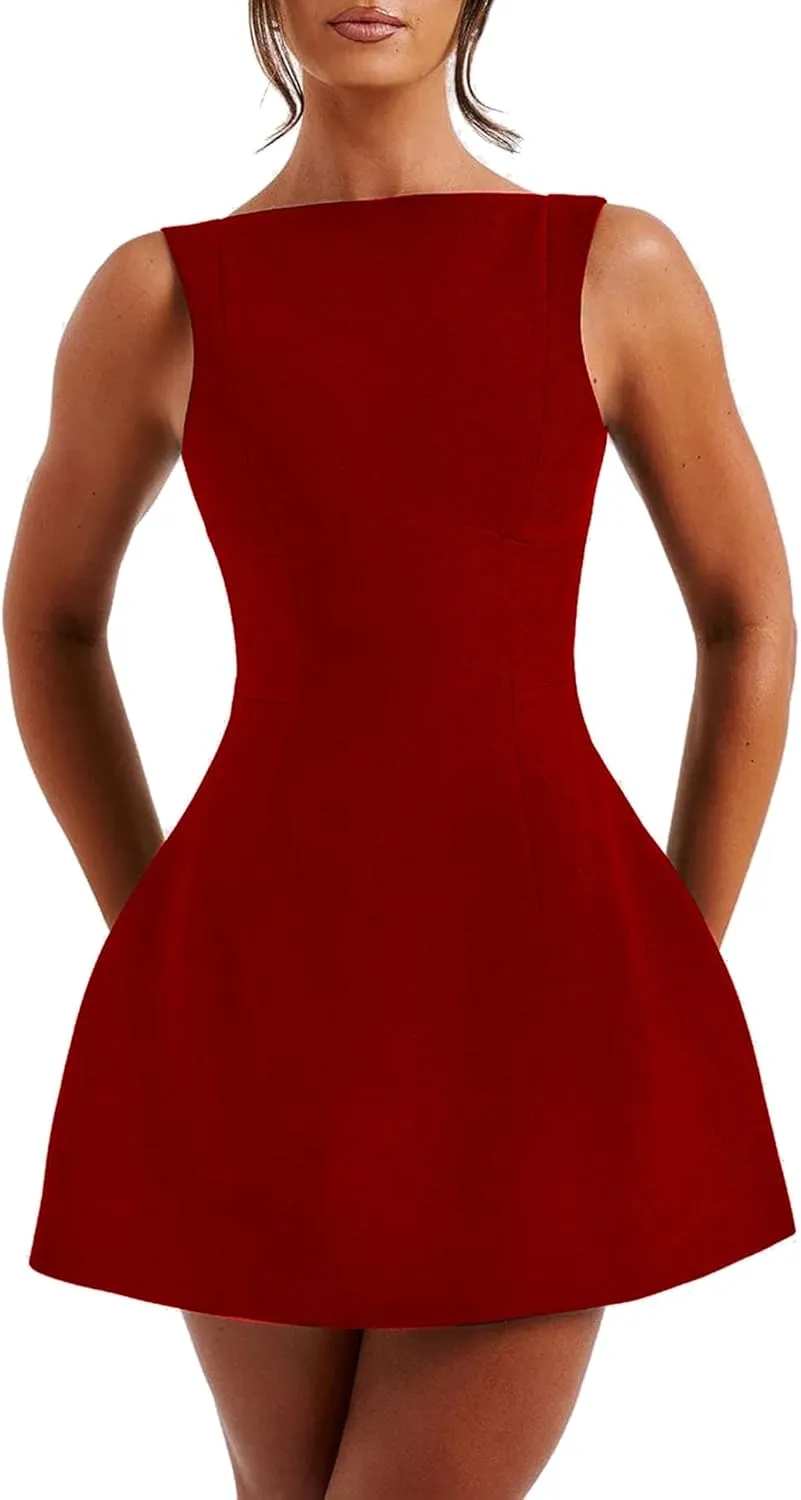 LuFeng Women's Summer Sexy Sleeveless Zipper Mock Neck Slim Fit A-line Mini Dress Bodycon Party Club Dress for Women