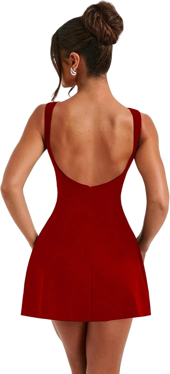 LuFeng Women's Summer Sexy Sleeveless Zipper Mock Neck Slim Fit A-line Mini Dress Bodycon Party Club Dress for Women