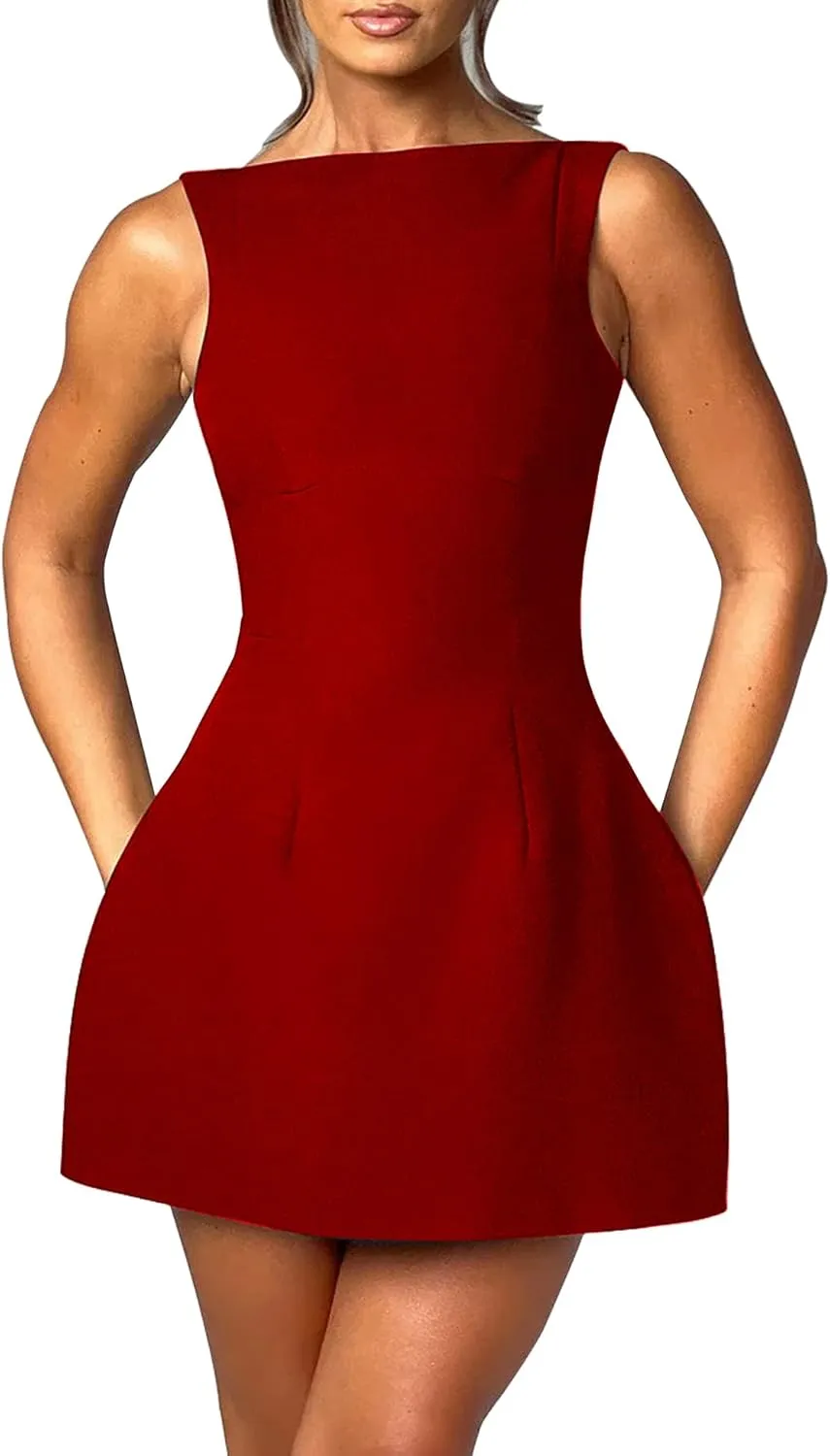LuFeng Women's Summer Sexy Sleeveless Zipper Mock Neck Slim Fit A-line Mini Dress Bodycon Party Club Dress for Women
