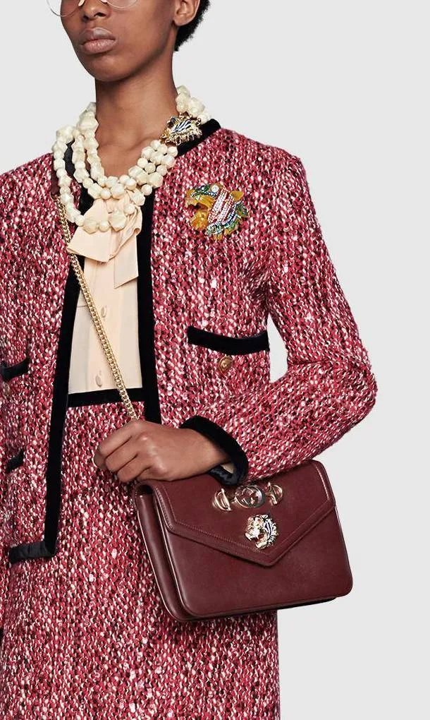 Medium Shoulder Bag with Tiger Head - Black, Red, Green, White