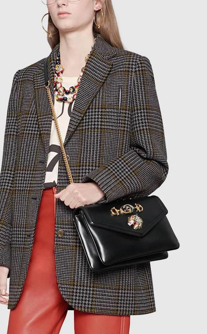 Medium Shoulder Bag with Tiger Head - Black, Red, Green, White