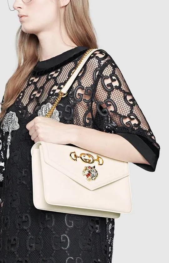 Medium Shoulder Bag with Tiger Head - Black, Red, Green, White