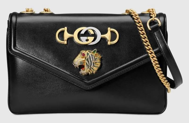 Medium Shoulder Bag with Tiger Head - Black, Red, Green, White