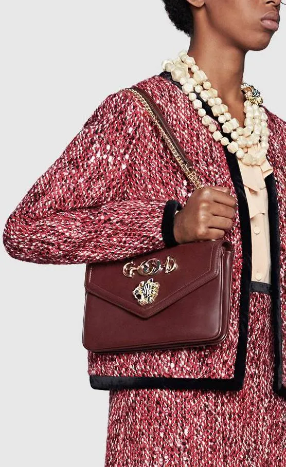 Medium Shoulder Bag with Tiger Head - Black, Red, Green, White