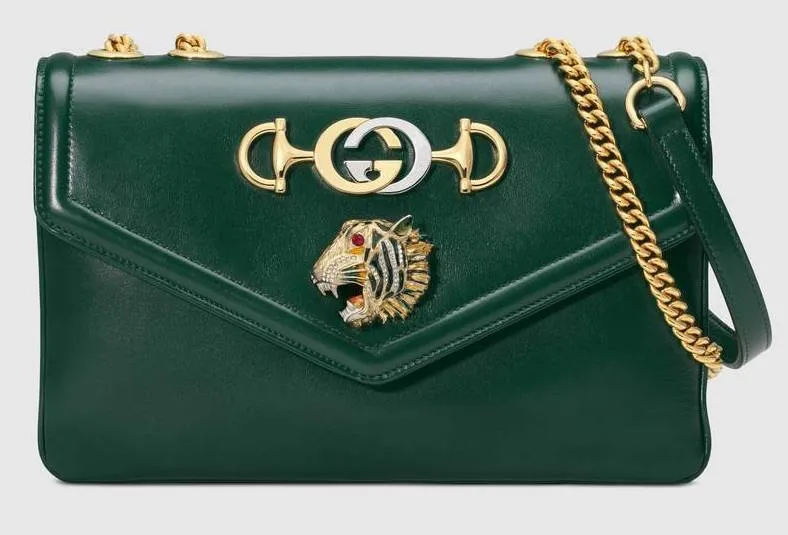 Medium Shoulder Bag with Tiger Head - Black, Red, Green, White