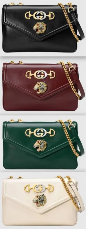 Medium Shoulder Bag with Tiger Head - Black, Red, Green, White
