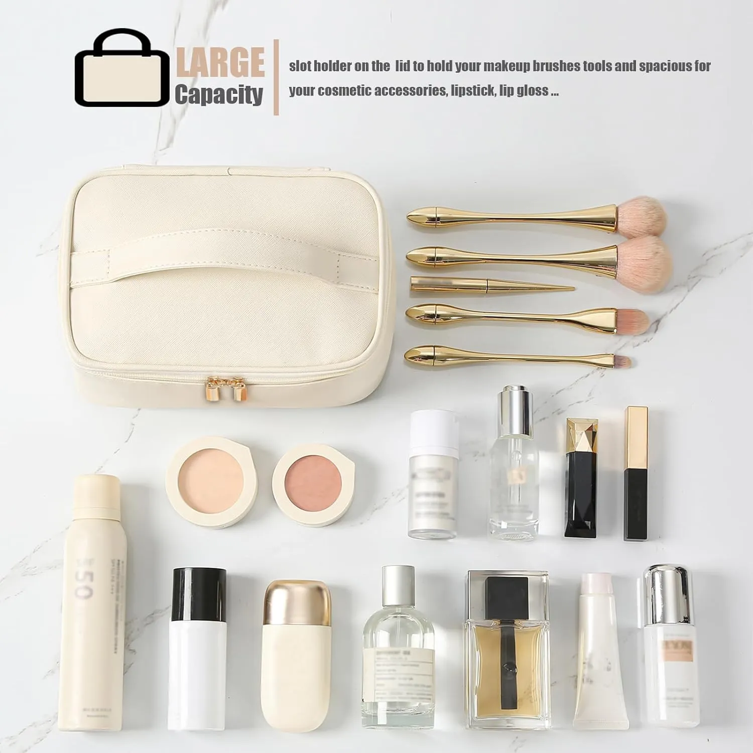 Meiyuuo Makeup Bag Cosmetic Bags for Women Ladies Zipper Pouch Makeup Organizer PU Leather Waterproof