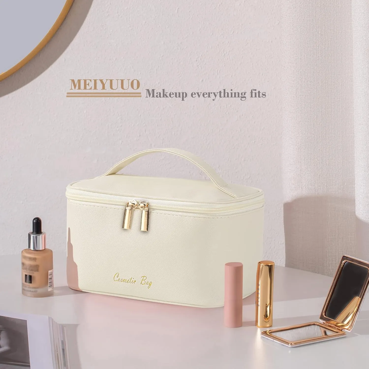 Meiyuuo Makeup Bag Cosmetic Bags for Women Ladies Zipper Pouch Makeup Organizer PU Leather Waterproof