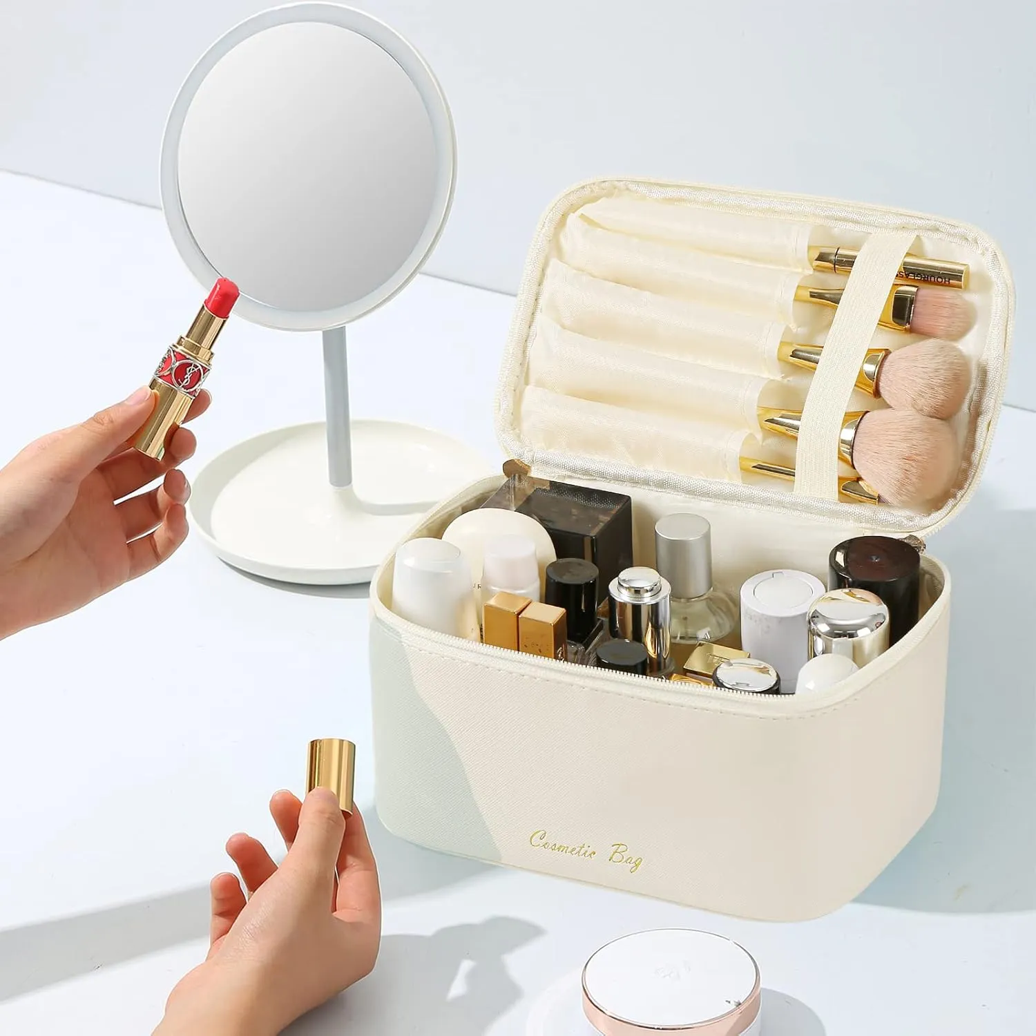 Meiyuuo Makeup Bag Cosmetic Bags for Women Ladies Zipper Pouch Makeup Organizer PU Leather Waterproof