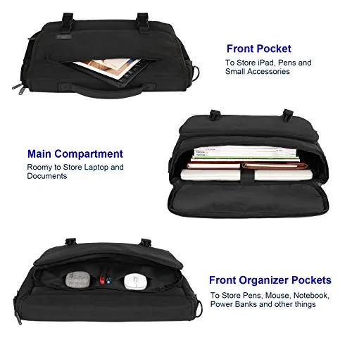 Messenger Bag for Men, Briefcases Lightweight Men's Laptop Bag 15.6 inch Water Resistant Crossbody School Satchel Bags for Boys Computer Work Office Bag with Shoulder Strap, Black