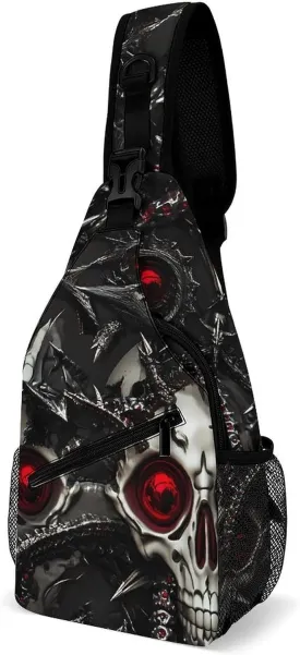 Metal Skull Death Thorns Fashion Sling Bag Shoulder Chest Crossbody Bags Backpack Travel Hiking