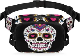 Mexican Sugar Skull Fanny Pack Durable with Adjustable Belt Main Zippered Pocket Lightweight Waterproof Belt Bag for Travel Sports Workout Hiking Phone Bag