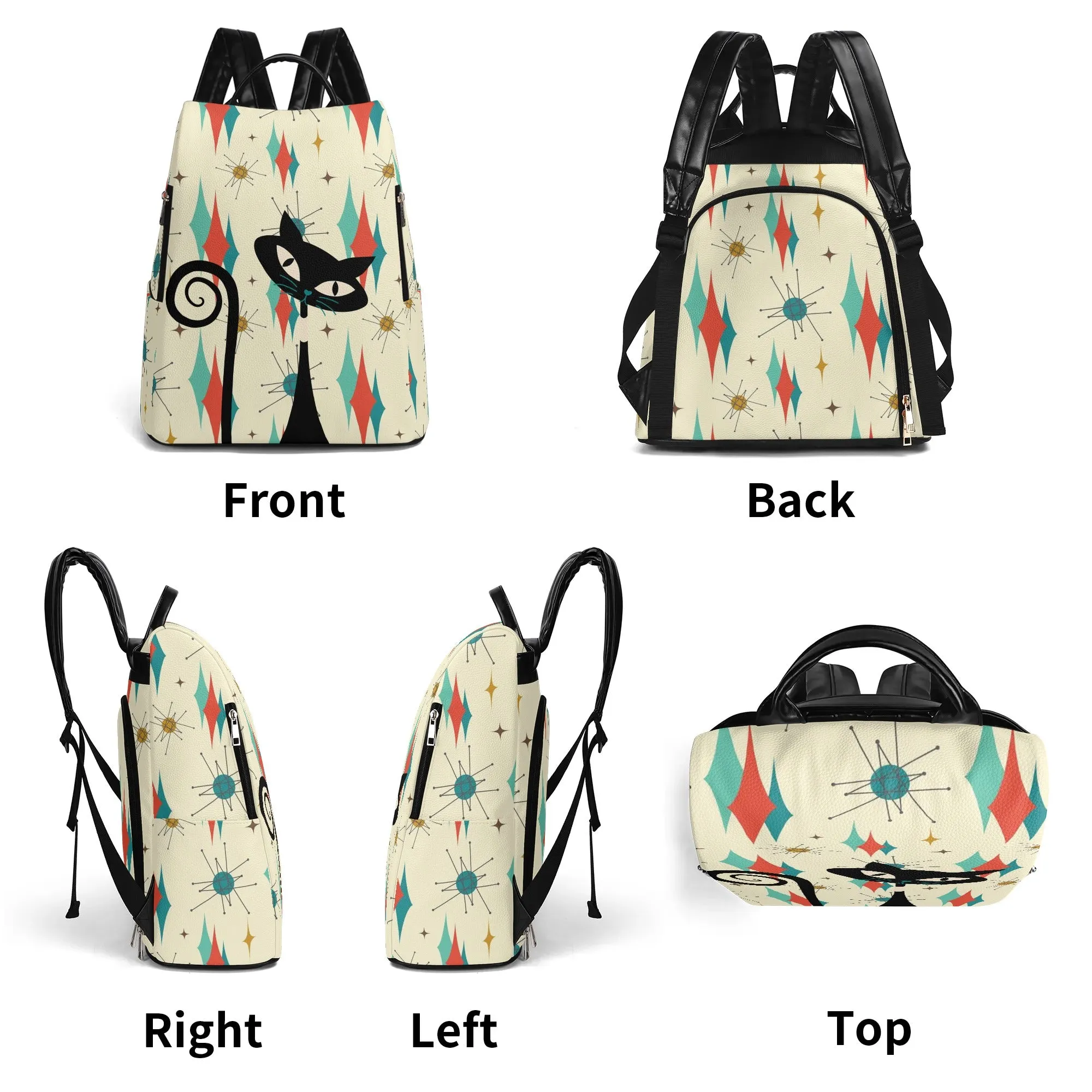 Mid Century Atomic Cat Franciscan Design,  Mid Mod  Travel Daypack Anti-theft Backpack