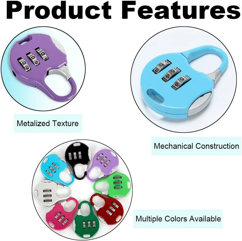 Mini Combination Lock Security Padlock 3 Digit Code Locks Colorful Lockers Number Locks for Suitcases Luggage and Briefcases Purple, 50*35*12mm/1.97*1.38*0.47in