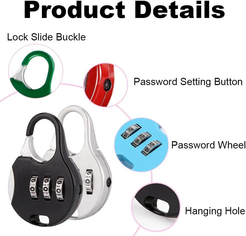 Mini Combination Lock Security Padlock 3 Digit Code Locks Colorful Lockers Number Locks for Suitcases Luggage and Briefcases Purple, 50*35*12mm/1.97*1.38*0.47in