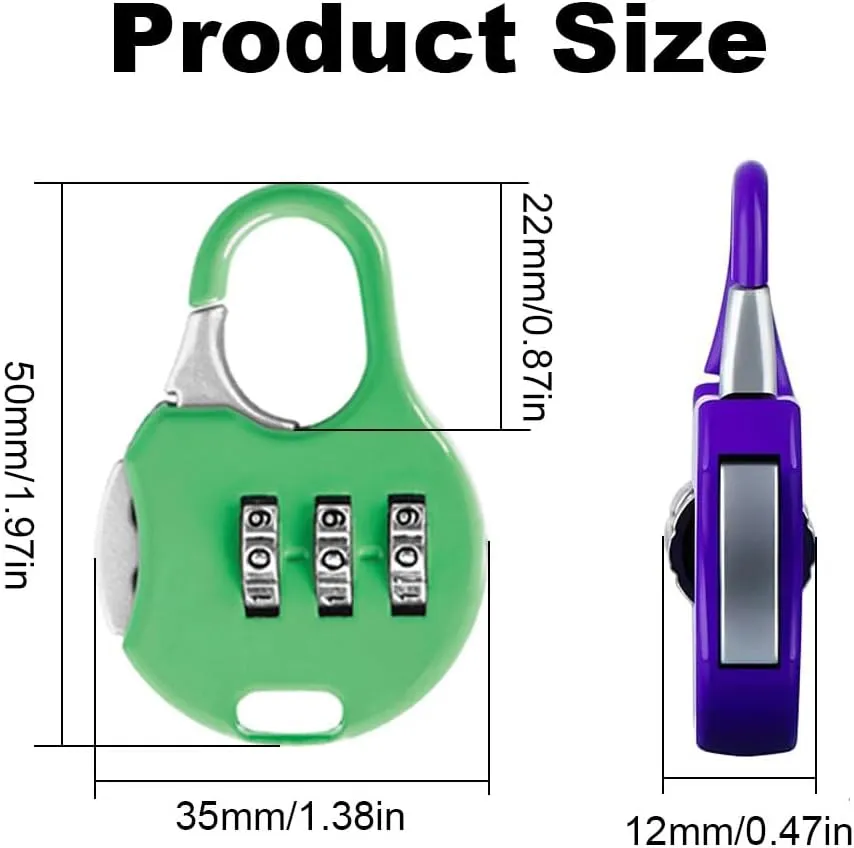 Mini Combination Lock Security Padlock 3 Digit Code Locks Colorful Lockers Number Locks for Suitcases Luggage and Briefcases Purple, 50*35*12mm/1.97*1.38*0.47in