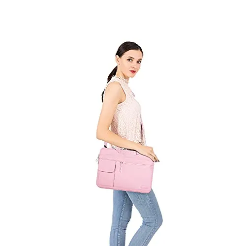MOSISO Laptop Shoulder Bag Compatible with MacBook Pro/Air 13 inch, 13-13.3 inch Notebook Computer, Polyester Flapover Briefcase Sleeve Case, Pink