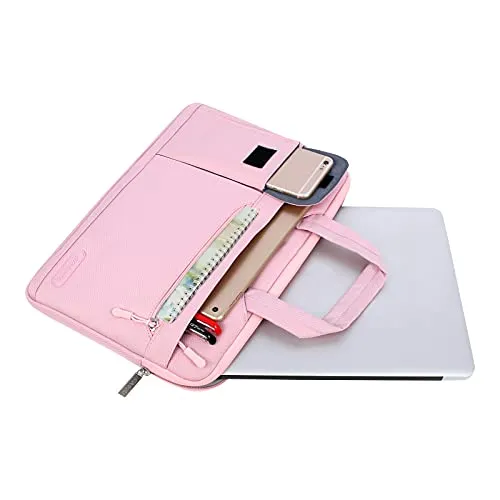 MOSISO Laptop Shoulder Bag Compatible with MacBook Pro/Air 13 inch, 13-13.3 inch Notebook Computer, Polyester Flapover Briefcase Sleeve Case, Pink