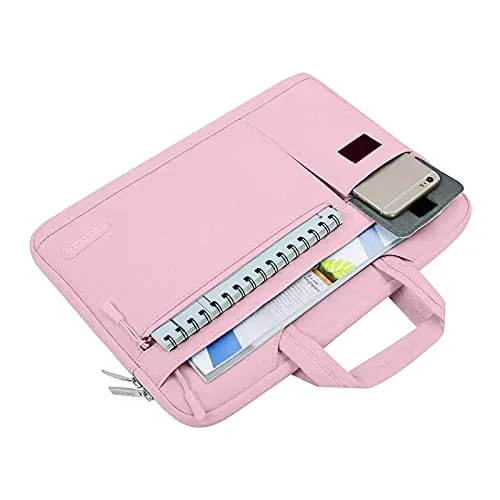 MOSISO Laptop Shoulder Bag Compatible with MacBook Pro/Air 13 inch, 13-13.3 inch Notebook Computer, Polyester Flapover Briefcase Sleeve Case, Pink