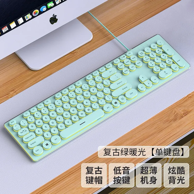 Mute Keyboard Mouse Suit Punk Mechanical Feeling Wired Luminous Good-looking Computer for Girls Office