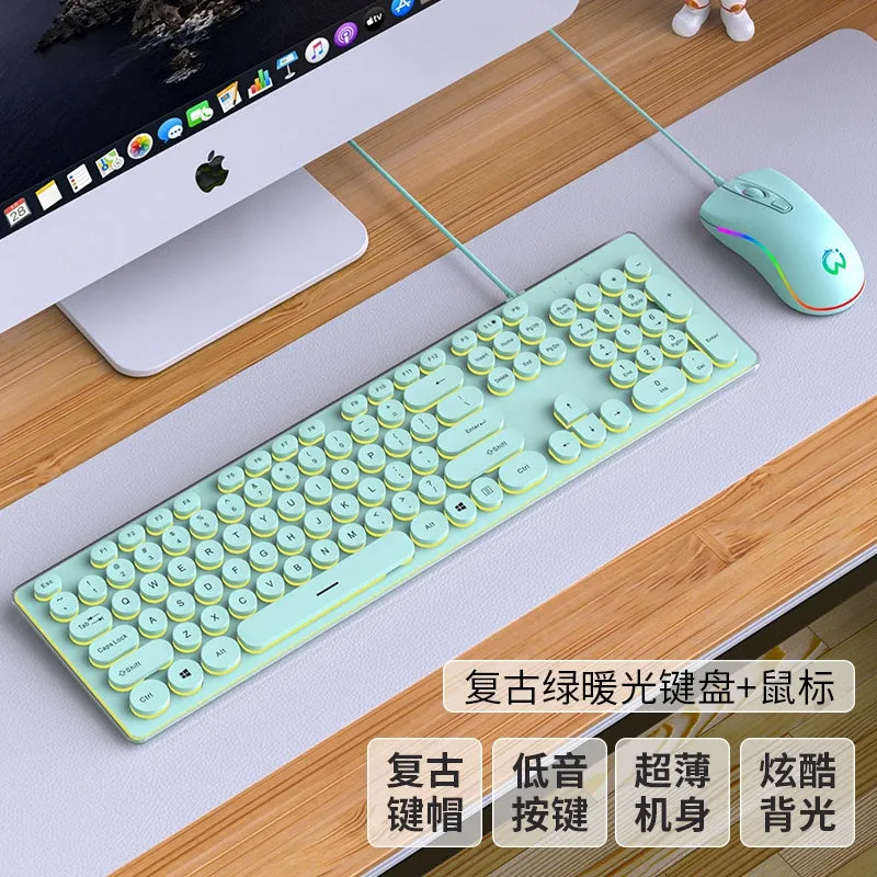 Mute Keyboard Mouse Suit Punk Mechanical Feeling Wired Luminous Good-looking Computer for Girls Office