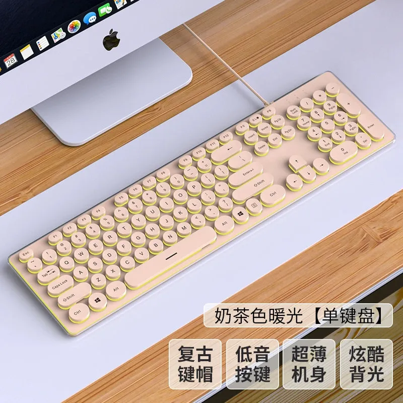 Mute Keyboard Mouse Suit Punk Mechanical Feeling Wired Luminous Good-looking Computer for Girls Office