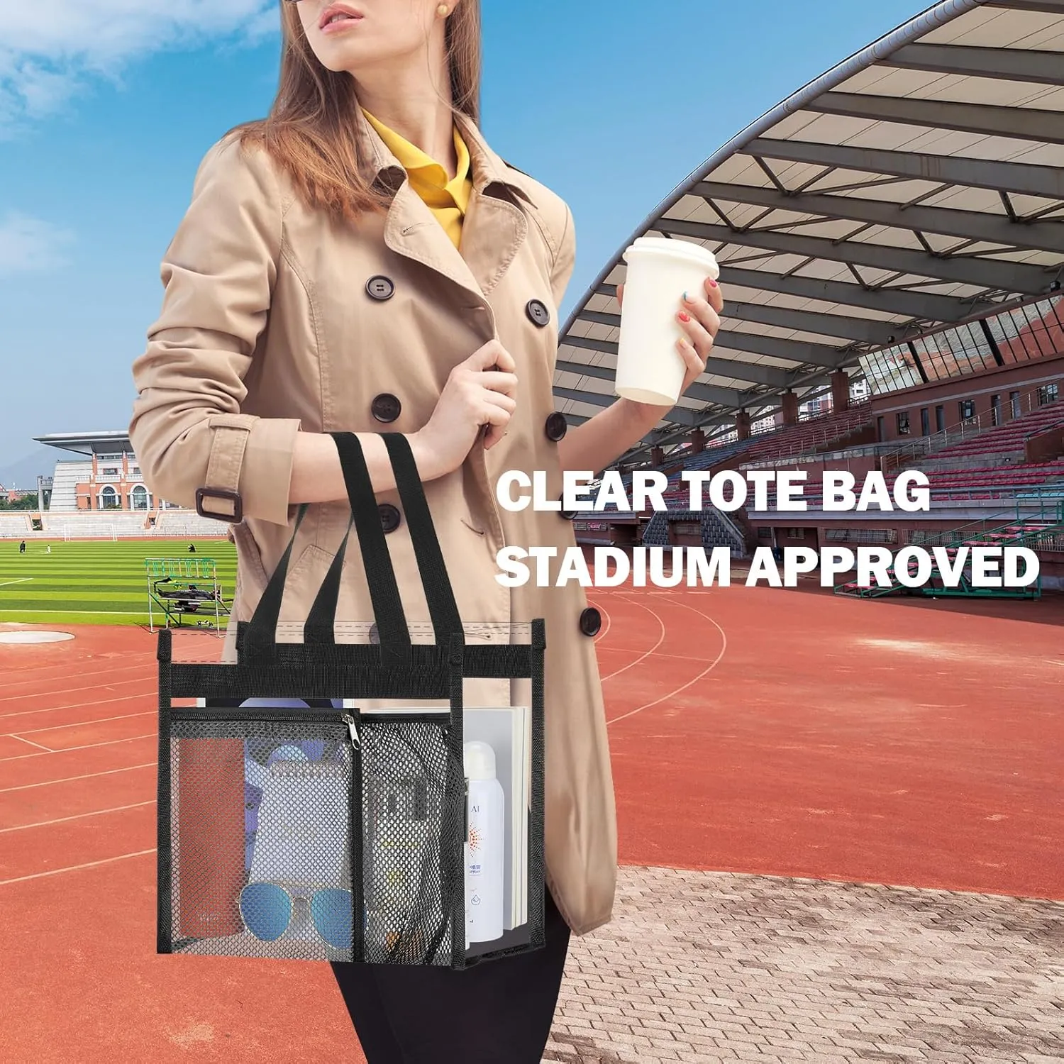 NATURAL STYLE 2-PACK Clear Bag Stadium Approved, Multifunction Clear Tote Bag for Travel Festival Work Concerts